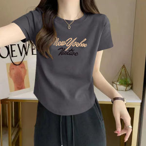 Cotton Short-sleeve T-shirt Irregular Trim-fitting Slim Short Style
