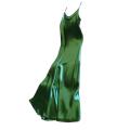 Váy Lụa Satin Mùa Hè Cổ Chữ V Dành Cho Nữ, Dây Spaghetti, Lưng Trần, Dây Buộc, Kiểu Dáng Xòe Rộng, Dài Đến Giữa Bắp Chân, Thích Hợp Cho Tiệc Khiêu Vũ. 
