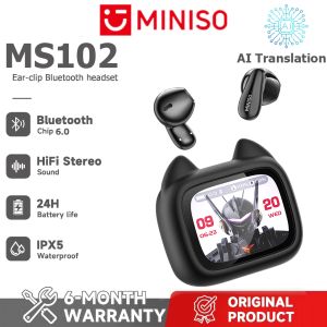 1-Year Warranty MINISO MS102 AI Translator Real-Time Translation Cute TWS Cat Ear Bluetooth Earphones Bluetooth 6.0 HiFi Sound Quality IPX5 Waterproof Wireless Earphones