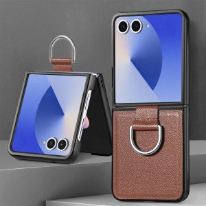 Ốp Điện Thoại Da Cho Samsung Galaxy Z Flip Với Giá Đỡ Nhẫn Chống Sốc Chống Vân Tay Bảo Vệ Toàn Diện Cho Flip8 Flip7 FE Flip6 Flip5 Flip4 5G
