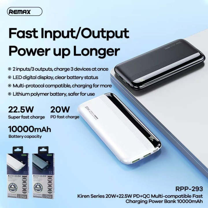 REMAX RPP-293 10000mAh KIREN SERIES 20W+22.5W QC+PD FAST CHARGING POWER ...