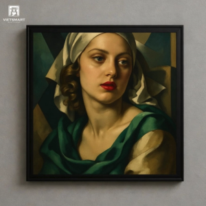 Tranh Nghệ thuật "Cô Gái Áo Xanh Của Tamara de Lempicka" VIETSMART ART - Sơn dầu 60 x 70cm