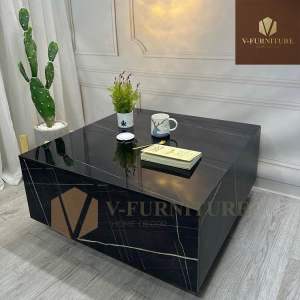 Bàn trà đơn Sofa phòng khách BARMER DARK mặt đá ceramic kết hợp giả đá với chân kim loại BT-26 sang trọng hiện đại