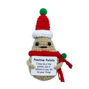 Mini Funny Positive Christmas PotatoCute Knitted Christmas Doll with Positive Card for Christmas Gifts Party Decoration
