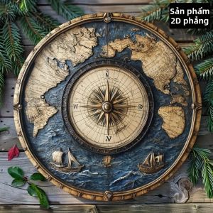 CIFbuy | Tranh Treo Tường Tròn Bằng Nhôm Cổ Điển 8x8 Inch Thiết Kế La Bàn & Tàu Thuyền Trang Trí Cho Nhà Văn Phòng Quán Bar - Quà Tặng Bằng Kim Loại