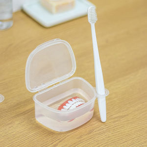 YESPERY Denture Bath Box Organizer False Teeth Storage Box with Brush Rack Denture Container Cleaning Teeth Cases Artificial Tooth Boxes