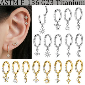 1/5PCS Butterfly Moon Sun Flower CZ Round Hoop Earring 16G G23 SolidTitanium Piercing Water Drop EAR Buckle Helix Tragus Earring