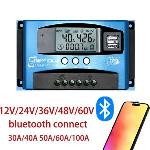 Solar Charge Controller 12V 24V 36V 48V 60V MPPT bluetooth LCD Display Dual USB For Lead-acid Lithium Battery 100A 60A 40A 30A