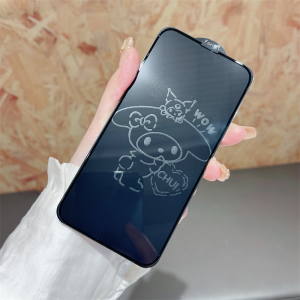 Miếng Dán Màn Hình Toàn Phần Hình Mèo Hoạt Hình Dễ Thương Melody Cho iPhone 17/16/15/14/13 Pro Max Plus - Kính Cường Lực Màng Mỏng Trong Suốt HD Chống Trầy Xước Độ Cứng 9H