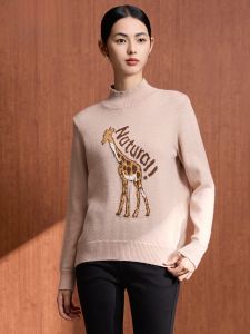 MY TENO | Fashionable Pink Knitted Sweater High Neck Long Sleeve Embroidered Top By My Teno For Women Autumn Collection Simple Commute Style