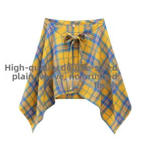 Irregular Midi Skirt Grid Pattern Short Hemline