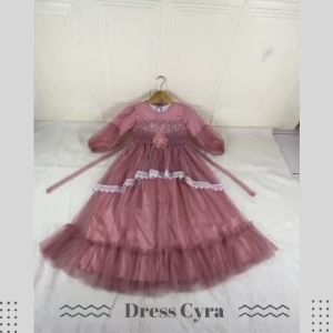 Cyra Dress / Gaun pesta muslim anak / baju muslim anak / baju pesta anak / tangan balon / tulle polkadot