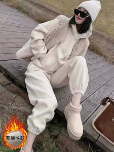 Womens Fashionable Sportswear Set Thickened Fleece Long Sleeve Hoodie And Pants Two-Piece Suit Casual Comfortable Spring Autumn Winter