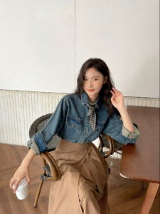 Áo Sơ Mi Jeans Tay Dài Phong Cách Retro Cho Phụ Nữ