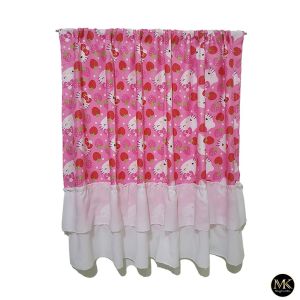 Gorden Kitchen Set Kolong Meja Dapur Shabby  Motif Karakter HK Warna Pink Model Rumbai & Poni variasi Aksen Pita