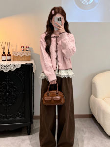 SENWA | Korean College Style Pink Knitted Cardigan Sweater for Women Autumn Winter
