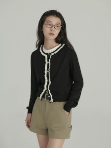 Haverice Restaurant Moonlight Butterfly Retro Artistic Black White Color Collision Wood Grain Edge Butterfly Element Ice Silk Open Cardigan