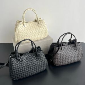 B-Home Handwoven Genuine Leather Womens Bag Fashionable Underarm Basket Large Capacity Ladies Handbag Soft Handle British Style