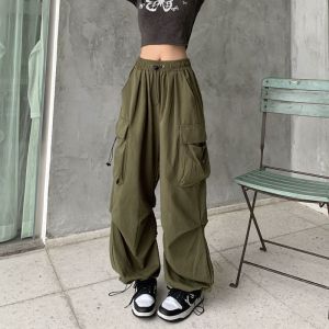 Summer American Retro Workwear Casual Pants Womens Straight Loose Wide Leg Pants Drapey High Waist Long Trousers