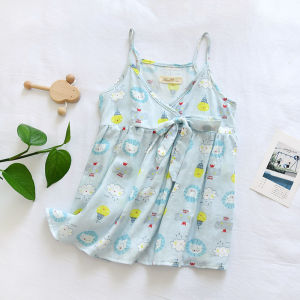 Princess Style Summer Thin Breathable Bamboo Fiber Gauze Sleeveless Dress Nightgown Home Skirt for Little Girls Kids Clothes