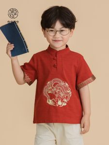 Childrens Hanfu Summer Short Sleeve Boys Traditional Chinese Style Clothing Cotton Blend Fabric Baby Boy Tang Suit Retro Chinese