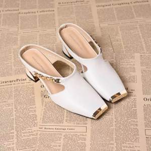 #616 New Korean Metal square toe slip on heels