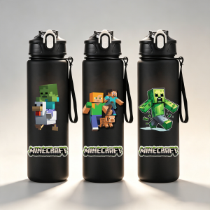 Bandai | 750ML Minecraft Sport Water Bottle With Straw Portable Rope Travel Tea Cup Gym Fitness Jugs Fans Gifts
