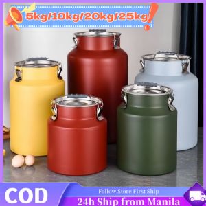 stainless rice dispenser aesthetic 25 kg /10kg/5kg/50kg capacity rice storage container rice box rice bucket lalagyan ng bigas rice cylinder with lid cereal flour container air tight container storage