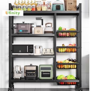 Lifinity 3/4/5 Layers Removable Kitchen Shelf Rack Organizer Metal Storage Rack Microwave Oven Storage Rack With Wheels