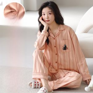MiiOW | Casual Long Sleeve Open Cardigan Pants Set Womens Sleepwear Cat Person Home Clothes Plus Size Comfortable Leisure Style