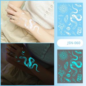 เซ็กซี่เผ่าลูกไม้เรืองแสงใน Dark ปลอม Tattoo สีฟ้าส่องสว่างงูดอกไม้ชั่วคราว Henna Moon รอยสักสําหรับหญิงสาว Body