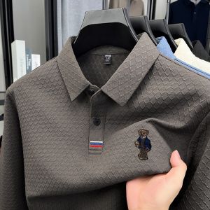 Luxury Brand Mens New High Quality Long Sleeves Polo Shirt Lapel Embroidery Jacquard T-Shirt Business Fashion Leisure Mens Wear