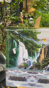 Tranh gỗ tráng gương treo tường phong cảnh sơn thủy thác nước trang trí nhà cửa phòng khách rẻ bền đẹp