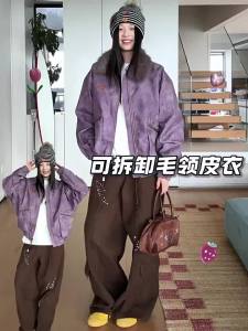 JNXS | Motorcycle Style PU Leather Removable Fur Collar Autumn Jacket