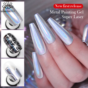BORN PRETTY Super Iridescent Bright Metallic Painting Gel Polish Soak Off Gel Nail Art Polish Flower Drawing Silver Mirror Glitter UV Gel
