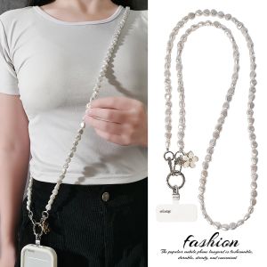 สร้อยคอโทรศัพท์แบบสะพายข้างสุดหรูสำหรับผู้หญิง สร้อยคอแฟชั่นสไตล์บาร็อคทรงแบนพร้อมลูกปัดรูปทรงที่ไม่สมมาตร