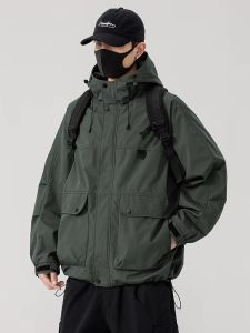 แจ็คเก็ตผู้ชายฤดูใบไม้ผลิเสื้อกันลมมีฮู้ด7XL 8XL ขนาดพิเศษ6XL เสื้อโค้ตทรงหลวม MODE Korea แจ็คเกตลำลองกันลม