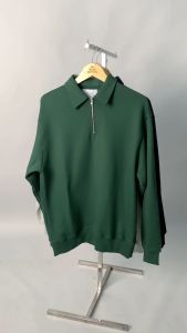 BlueButton Sweatshirt Half Zip Hoodie Sweater Jaket Pria French Terry 380 GSM Green