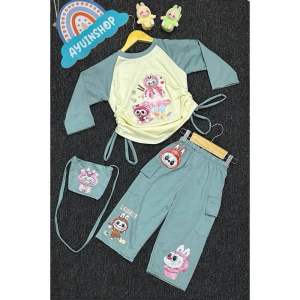 Setelan Anak Perempuan Viral baju model serut Free Tas 2 - 10 Tahun Celana Cargo