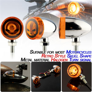 HARLEY SKULL FACE CHROME TURN SIGNAL LIGHT LAMP CAFE RACER UNIVERSAL OLD SKOOL CLASSIC