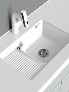 Pournelle Ceramic Sink Integrated Laundry Basin with Scrub Board for Balcony Undermount Bathroom Furniture Face Basin