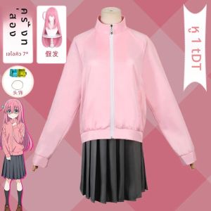 Gotou Hitori คอสเพลย์ Bocchi The Rock Gotou Hitori คอสเพลย์เครื่องแต่งกาย JK สีชมพูเสื้อกระโปรงวิกผมชุดฮาโลวีนอะนิเมะคอสเพลย์