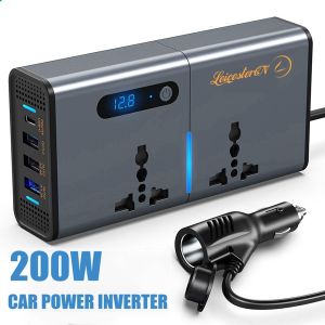 LST 200W 220V Car Power Inverter Car Plug Adapter Outlet Charger DC 12V to AC220V Car Converter with 2 Universal USB 1 QC3.0 USB and 1 Type C Ports