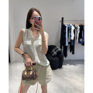 YUEZHONGWEI | French Collar Ice Silk Linen Knitted Cardigan Women Summer New Slim Fit Sleeveless Polo Shirt Top Comfortable Breathable