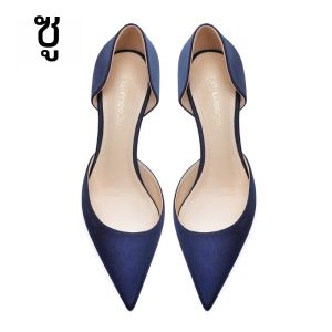 Sojia Social ผ้าไหม ผ้าซาติน รองเท้าเดี่ยวสีน้ําเงิน ผู้หญิง ปาร์ตี้ งานเต้นรำ ชุดราตรี Celebrity Pointed Toe Medium Heel High Heel Shoes