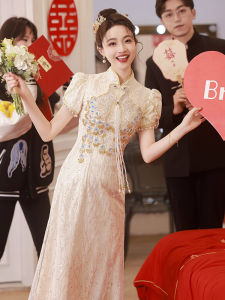 ชุดแต่งงานแบบจีนใหม่ ชุดกี่เพ้าสำหรับผู้หญิง ชุดราตรี ชุดเดรสยาว ชุดแต่งงานแบบจีนย้อนยุค ชุดเดรสยาวปานกลาง ชุดราตรี