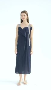 6388 One Size (45-75kg) Spring Summer Comet Origami WomenS Pleated Color Block Strap Sleeveless Dress