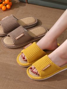 Linen Slippers Women Open Cotton Linen Fabric Slippers Home Indoor Couple Home Anti-slip Floor Spring Autumn Men Cool Slippers