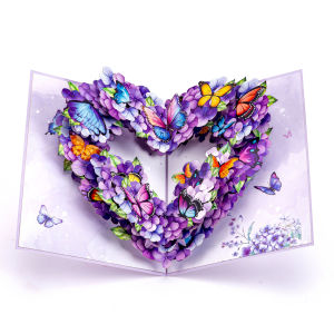 Purple Butterfly Heart 3D Pop Up Card - Shaking Design with Envelope Romantic Anniversary Valentine Gift for Her​