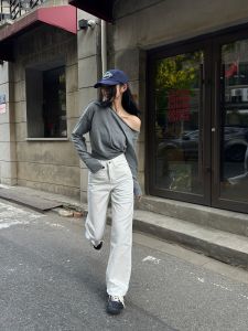 Tristine Dopaamine Straight Leg Jeans Women Casual White Wide Leg Pants High Waist Draping Trousers Pure Color Faded Natural Waist Zipper Closure Wear Resistant